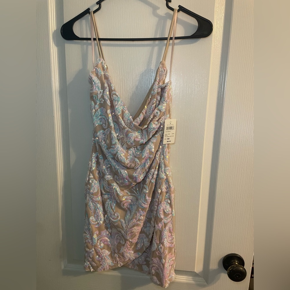 XS Maeve Sequin Wrap Mini Dress